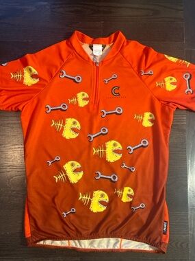 Vintage Cannondale Cycling Jersey XL Handmade USA Orange Piranha WrenchPolartec